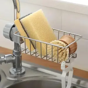 1pc Sink Faucet Storage Rack, Kitchen Stainless Steel Sink Rack, Storage Rack, Drain Rack, Faucet Storage Rack for Sponges, Scrubbers, Towels, Peelers for Restaurant Use