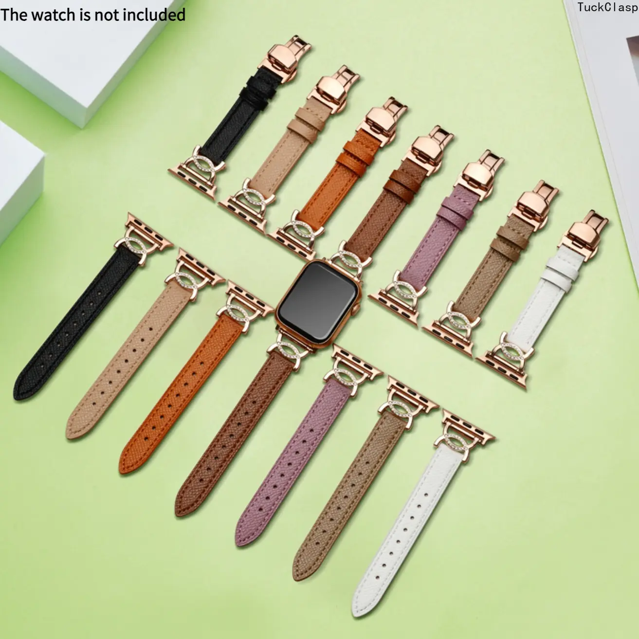 Compatible Watch Band Compatible with Apple Watch – Diamond-Accent Palm-Grain Leather Strap, Soft & Durable for Daily Wear, Great for Spring Gifting