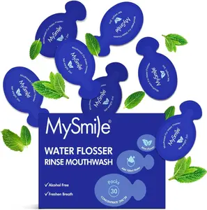 MySmile Concentrated Mouthwash for Water Flosser, Travel Mouth Wash Portable Packets, Care Oral Rinse, Alcohol & Fluoride Free(30 Uses, 0.06 fl oz) Mint Storage