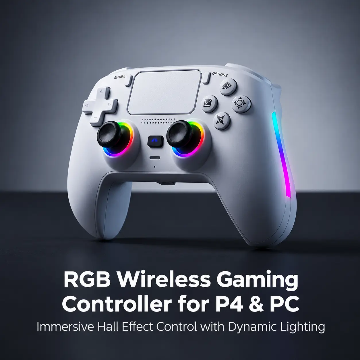 Pro Wireless Controller for PS4, Hall Effect Sensors, Customizable RGB Lighting, Programmable Buttons, Macro Functions, Turbo Rapid Fire, Dual Vibration, 6-Axis Motion