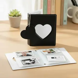 Mini Photocard Binder 3 Inch, Heart Hollow Photo Card Holder with 32 Pockets, Mirror Effect Kpop Photocard Album with Pendant