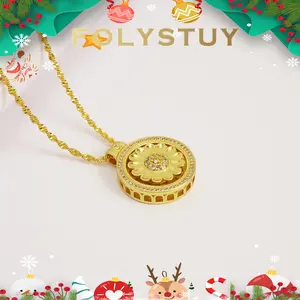 [The necklace is 17.7 inches long] 【FOLYSTUY (Y155)】Sunflower Sunshine-style unisex necklace with a rotating compass and sunflower, versatile casual pendant