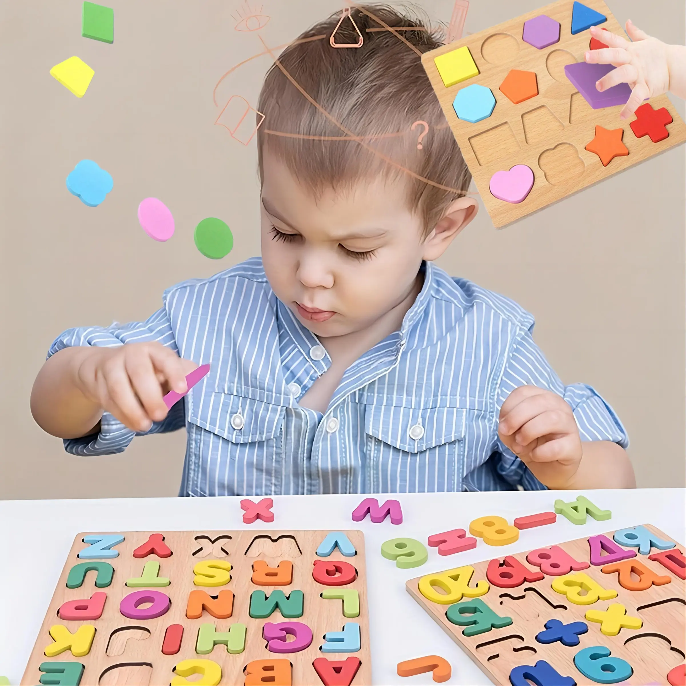 Wooden Educational Cognitive Grasp Board Toy, Letter Number Puzzle Building Blocks, Wooden Stacking Puzzle for Kids, Early Learning Montessori Puzzles Gift for Children, Wooden Jigsaw Puzzle, Stem Montessori Puzzle
