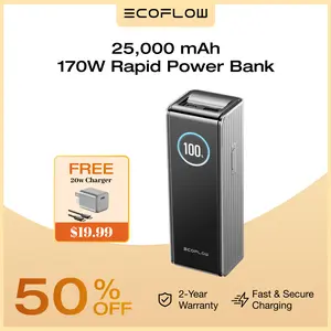 【Exclusive TikTok Gift】ECOFLOW Rapid Power Bank 25,000mAh, 170W Portable Charger with Dual 140W USB-C Ports for Multi-Device Charging, Smart TFT Screen, Compatible with iPhone Series, Samsung, Laptop and More (Green)  Smartphone