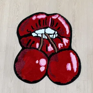 Cherry Lip Shaped Rug, 1 Count Creative Non-slip Soft Floor Mat, Decorative Carpet for Home Living Room Bedroom Kitchen Hotel Dormitory, Decorative Area Rug, Cherry Bomb Rug