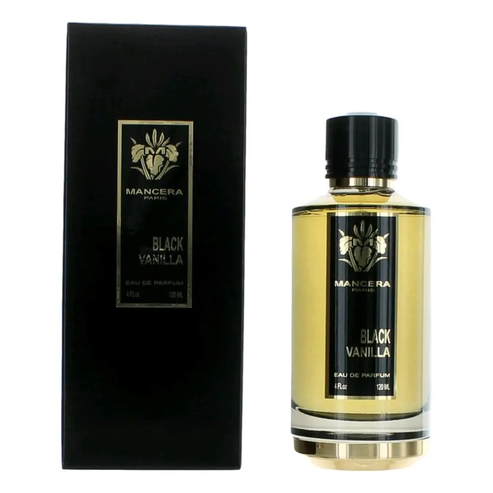 Mancera Black Vanilla Eau de Parfum Spray, 4 fl oz / 120 ml Luxurious Unisex Fragrance for Skin, Perfume in Elegant Bottle and Box, Unisex Names, Bottle + Box, Perfect Gift, Spray On Skin