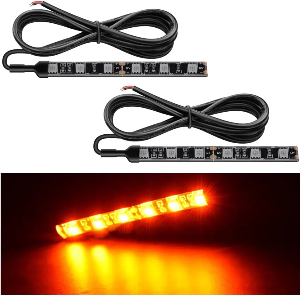 Nilight 2-Piece Car LED Lights - 6-5050 Amber Flexible Curve Waterproof Blinker Strips, High Brightness Backlights, IP65 Sequential Signals, 2-Wire Easy Install, 50000h Lifespan, Low-Power LED Use, ATV Decoration for Motorcycles