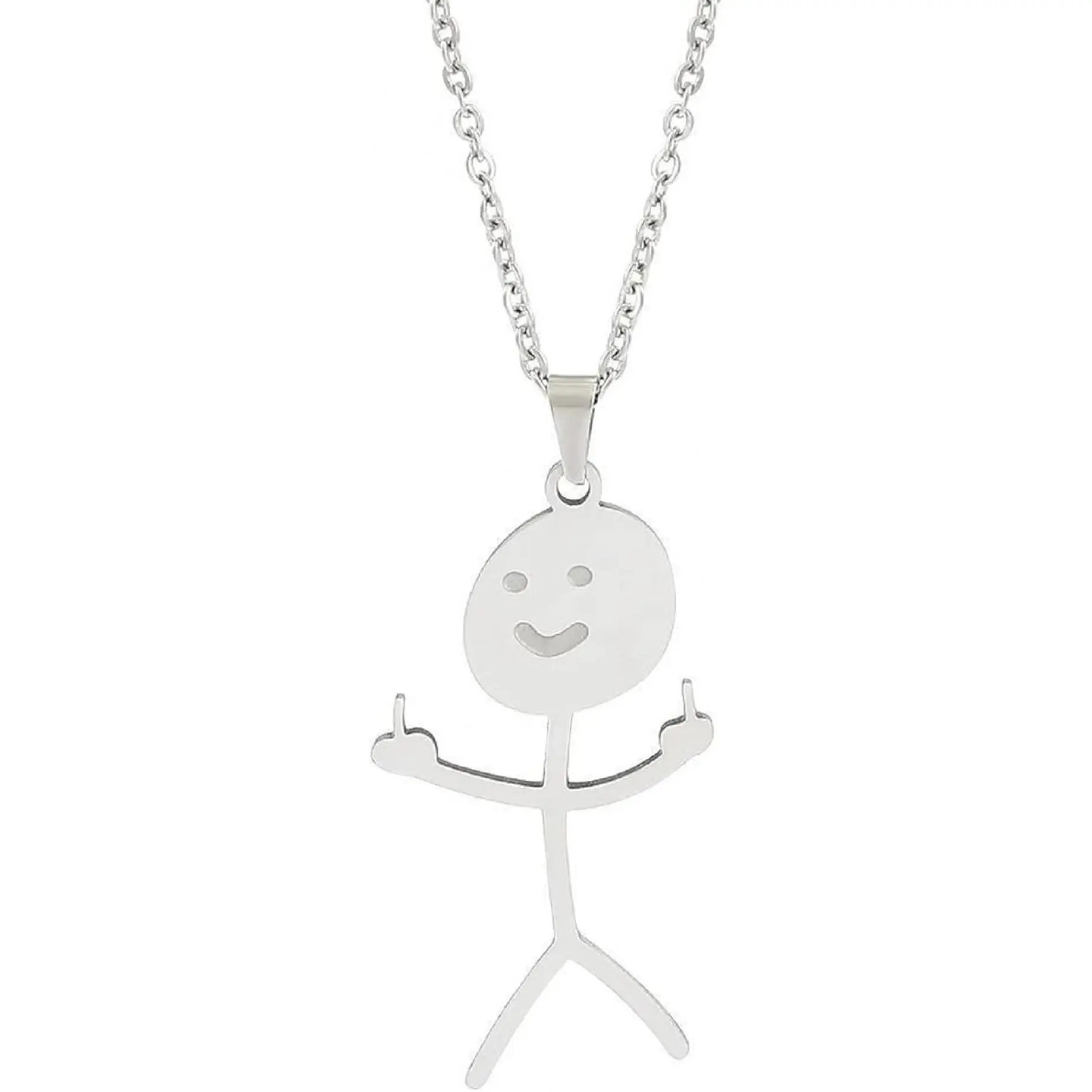 Funny Doodle Necklace Personalized Smile Middle Finger Pendant Necklace Unique Stainless Steel Necklace Long Distance Friendship Gift for Men Women