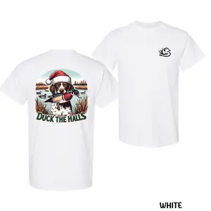 [100% Cotton] Unisex🦆 Duck The Halls Christmas Hunting Dog Shirt, Funny Holiday Duck Hunter Tee, Festive Labrador Graphic T-shirt, Vintage Outdoor Style, Trendy Graphic Tee, Soft Fabric, Perfect for Holiday Adventures, Great Gift Fits