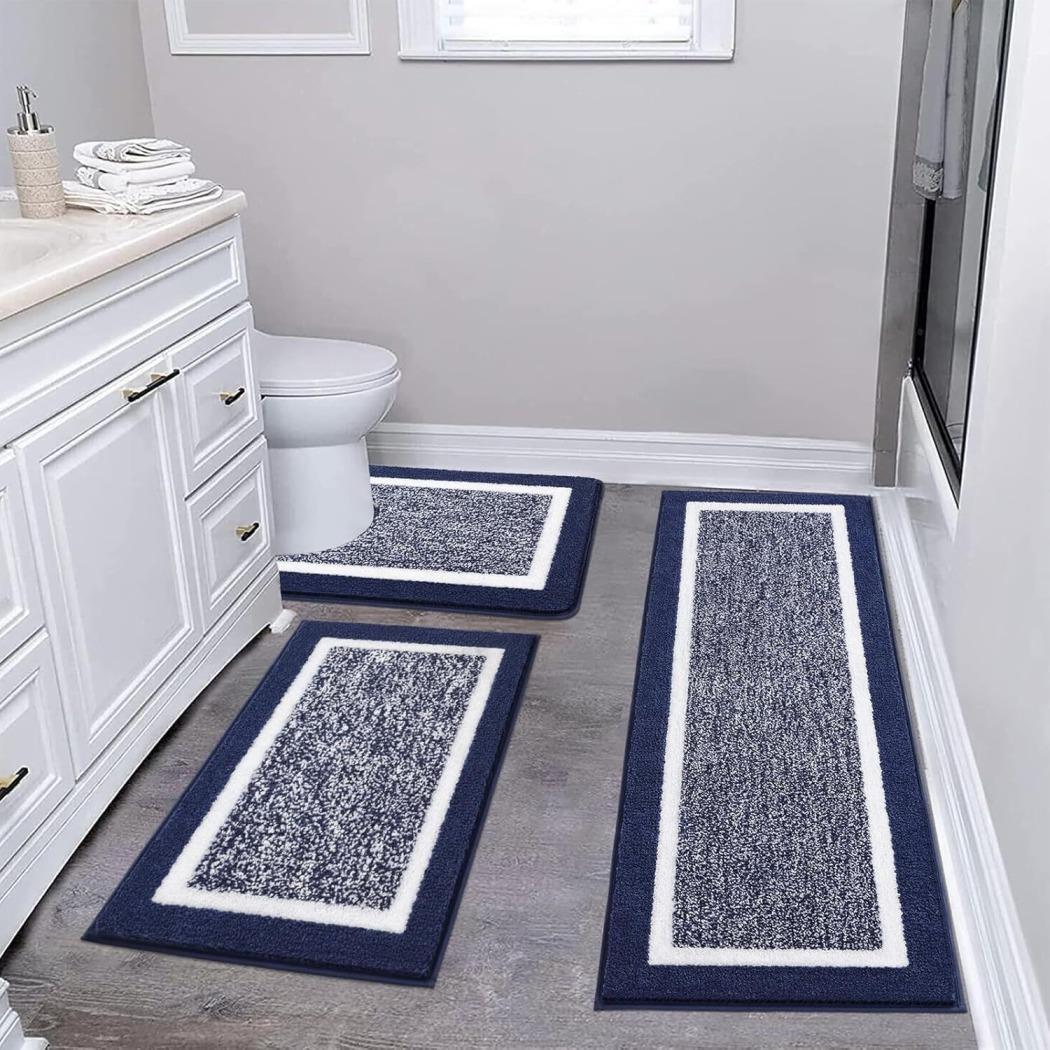 3pcs 15.75X23.62“, 19.96X23.62”, And 15.75X47.24“ Bathroom Rug Non Slip Absorbent Bath Mats for Bathroom Sets Washable Microfiber Bathroom Rugs and Mats Shaggy Bath Rugs and U-Shaped Toilet Mat for Bath