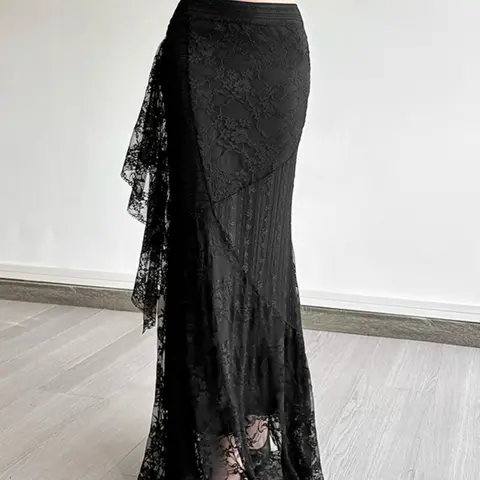 Elegant Women's Asymmetrical Hem Slimming Maxi Cocktail High Split, Sexy Tight-Fit Long Dress for All Seasons, Perfect for Parties and Special Occasions, Asymmetric Lace Skirt, High Waist Skirts