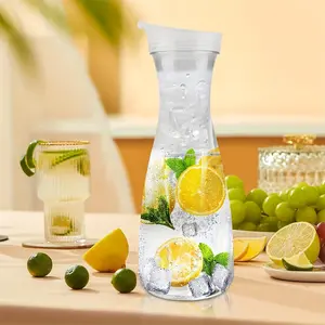 1pc Plastic Carafe With Lid, 54oz Clear Juice Bottles, Anti-fall Juice Milk Container, Cold Juice Dispenser Bottle, Square, Cylindrical, Conical Juice Containers, Suitable For Water, Iced Tea, Juice, Drinks, Milk, Cold Brew And Mimosas