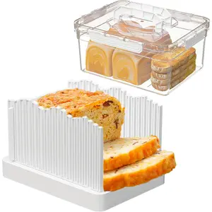 2-in-1 bread slicer and box with handle - bread boxes for fresh keeping containers with lids airtight for cake buns,White