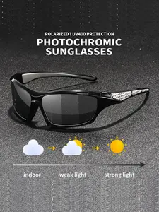 Latest model houndstooth photochromic polarized sports sunglasses, Sunglasses for sports, unisex, lenses adapt to different light environments, black mirror UV400 anti-glare anti-reflective day and night use