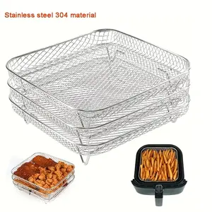 1/3Pcs 304 Stainless Steel Air Fryer Accessory Set, Multi-Functional Square Rack, Stackable Steamer Dehydrator Grill & Drainer Basket
