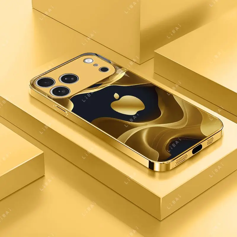Gold and black tempered glass case with a minimalist, trendy, high-end, luxurious, and business-like design. Suitable for iPhone 17/16/15/14/13/12/11 & Galaxy S25/S24/S23/S22 models 995