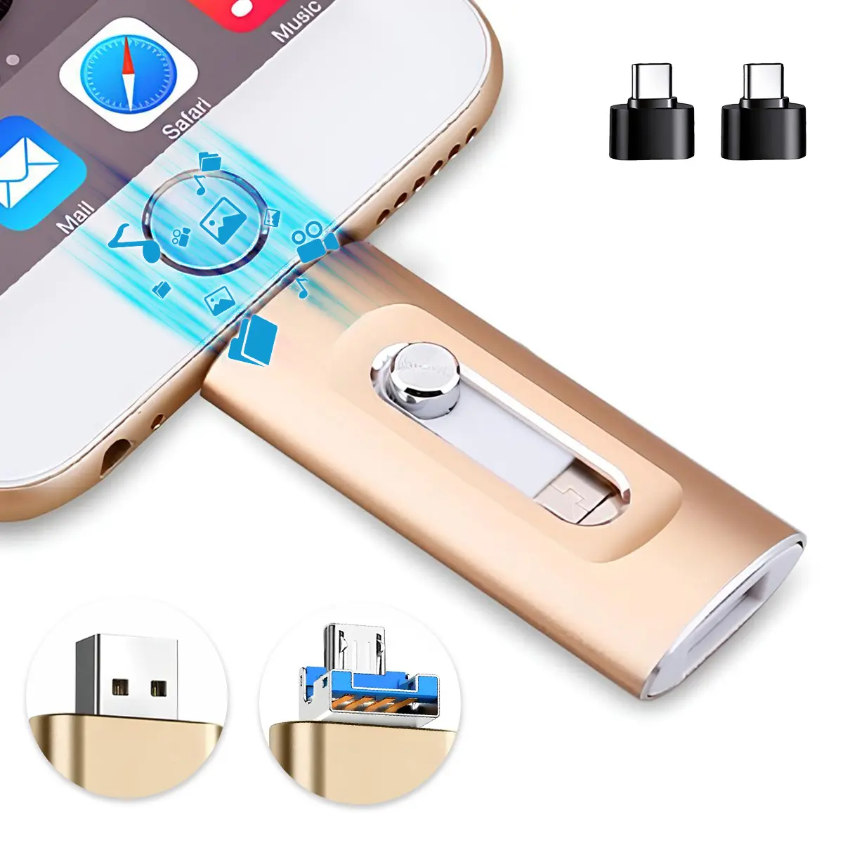ISEMENA 3 in 1 Flash Drive,High Speed USB 3.0 Memory Storage for iPhone iPad & Computer,64GB/128GB/256GB Photo Stick High Speed External USB Thumb Drives Photo Storage Memory Stick for Save More Photos and Videos