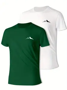 Men's Outdoor Sporty Short Sleeve T-Shirt, Letter Print Round Neck, Fitted Long Top, Casual Style, Two Pieces Set