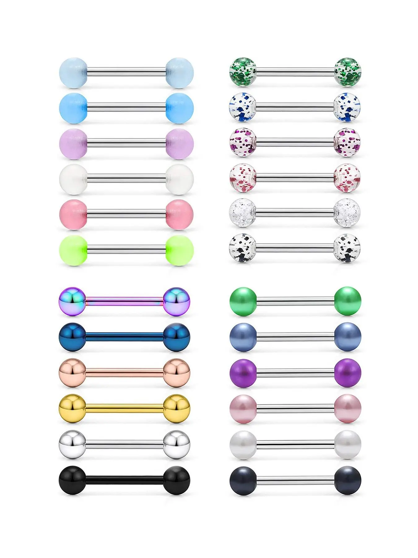 Simple Mixed Color Stainless Steel Barbell Bars Piercing Tongue Nail, 24pcs Body Piercing Kit Fashion Accessories for Both Men & Women for Daily Wear, Chic Body Jewelry, Trendy All-match & Exquisite Jewelry, Piercings Jewelry for Birthday Gift