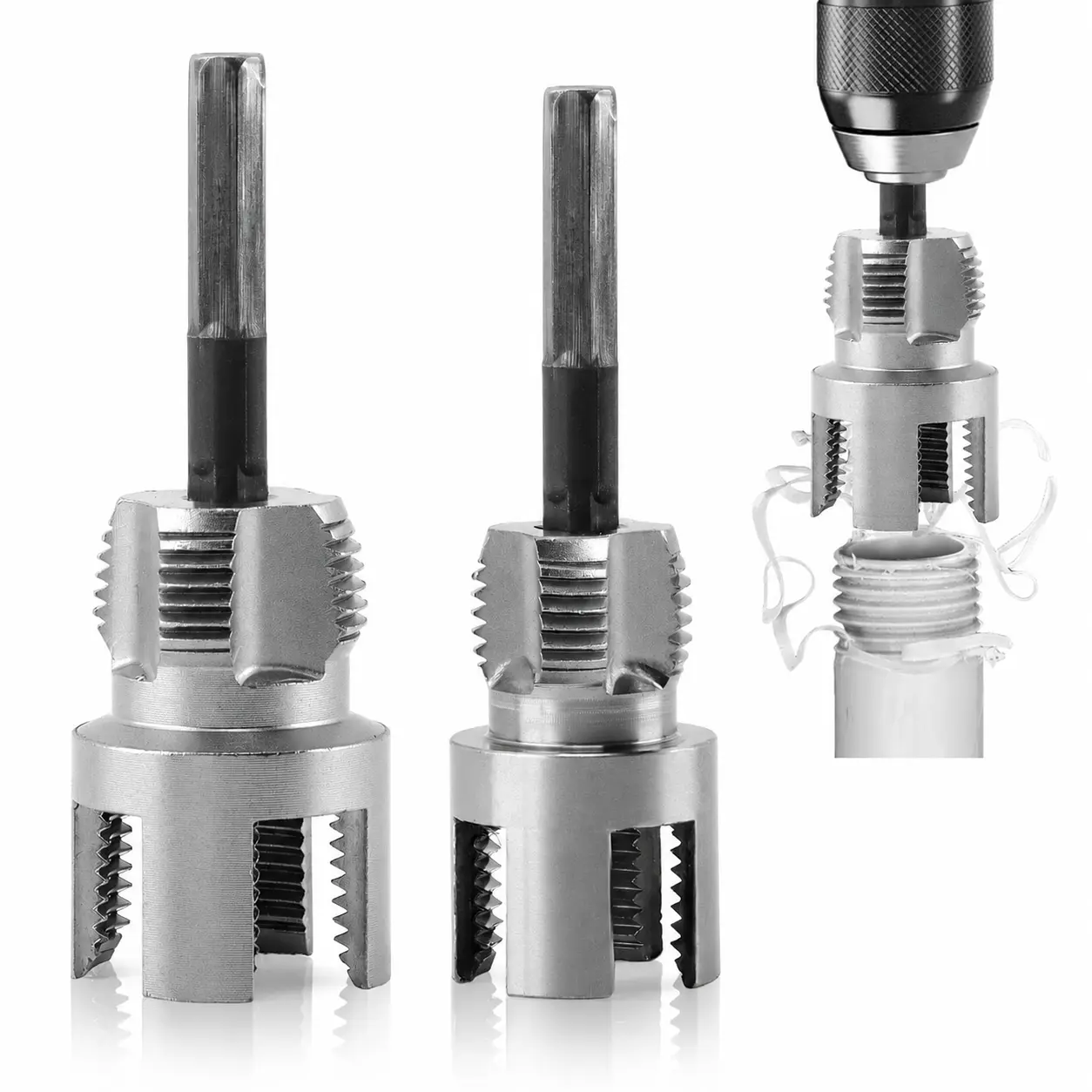 Pipe Threading Tool for Electric Drill, 1/2" and 3/4" Internal & External Pipe Thread Cutting Die Set, Carbon Steel Pipe Rethreading Tool for PVC PPR Plastic Water Pipes Repair