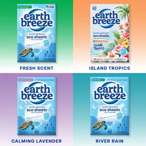 Earth Breeze Eco-Friendly Laundry Detergent Sheet 4-Pack Bundle: Fresh Scent, Plastic-Free, 240 Loads, Hypoallergenic, Powerful Clean