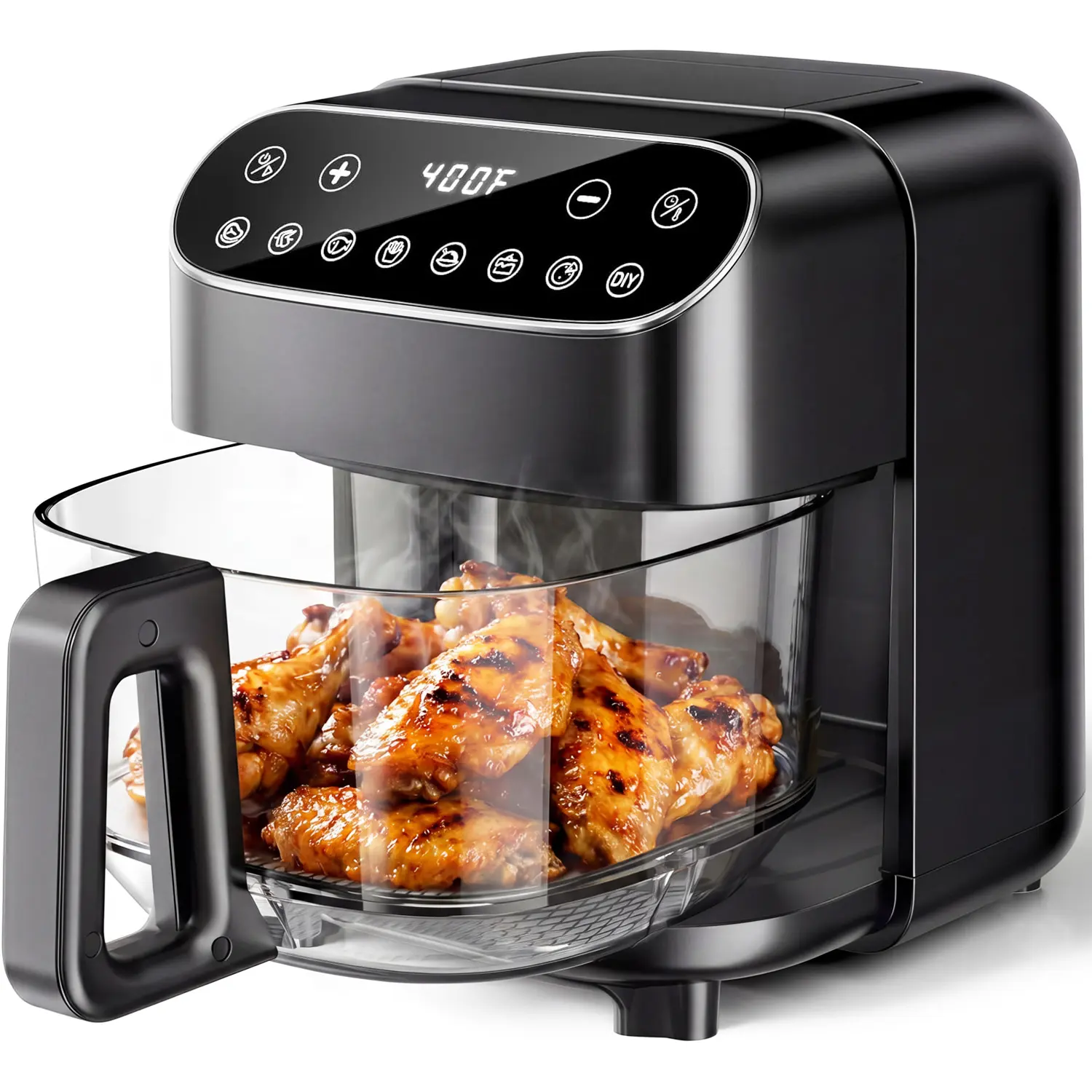 5 Quart Visible Glass Air Fryer, Kitchen Air Fryer, 8 Smart Preset Modes, High Borosilicate Clear Basket, Non-Toxic & PFSA-Free, Dishwasher Safe, Perfect for Whole Chicken, Wings, Fries,Steak & More,home essentials