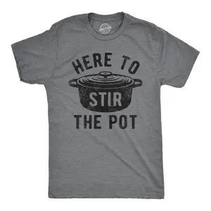 Mens Here to Stir The Pot T Shirt Funny Thanksgiving Dinner Cooking Trouble Maker Joke Tee for Guys Mens Funny T Shirts Cool Vintage Fashion T-Shirt Gift Classic Menswear Thanksgiving Apparel for Men Funny Food Dark Grey