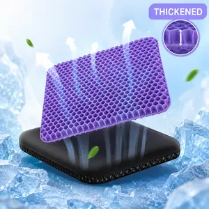 Breathable Gel Seat Cushion for Back Pain Double Thick Purple Gel Seat Cushion with Honeycomb Design, Cooling Breathable Chair Pad for Back & Tailbone Support, Non-Slip Cushion for Office, Car & Gaming Chair.