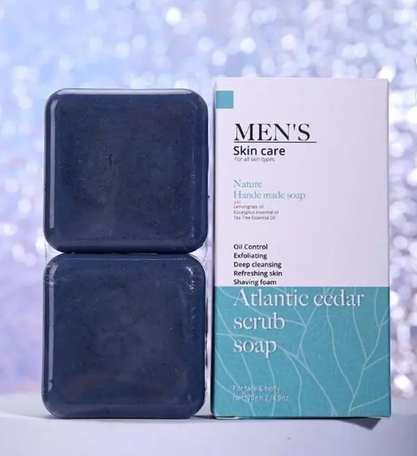 Handmade Natural Exfoliating Bar Soap for Men, Atlantic Cedar Scented Body Care, Gentle Face & Body Cleanser for All Skin Types, 70g Multi-Pack, Cleansing, Aroma, Eczema, Antibacterial, Adults, Tender, Body Wash & Soap, Solid