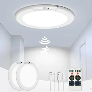 2 Pcs Ceiling Lights, Modern LED Motion-Activated Lighting, Remote-Controlled Three-Colour Dimming, USB Charging, Magnetic Ceiling Lamps – No Installation Required, For Living Rooms, Bedrooms, Hallways, Simple Home Interior Lighting