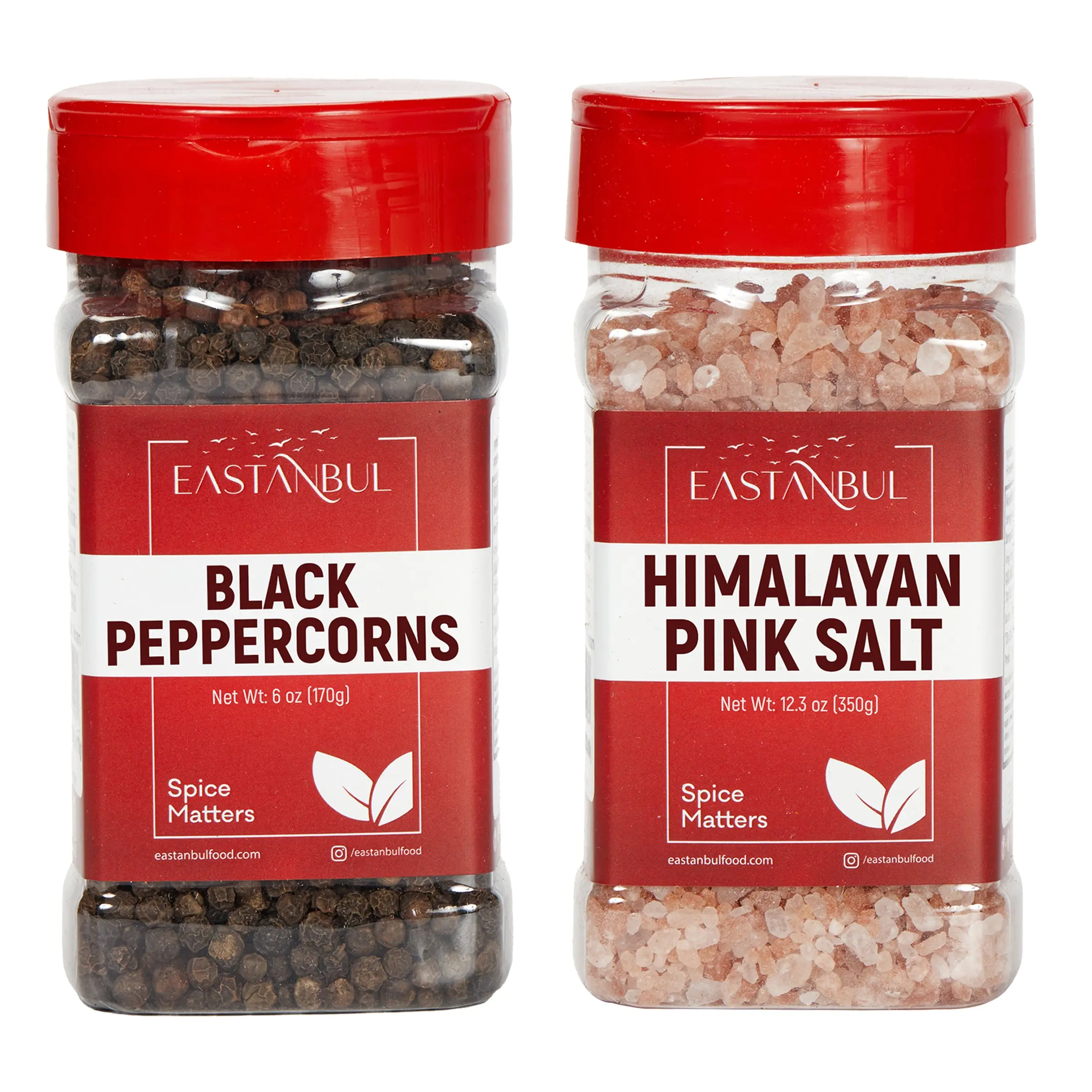 Eastanbul Whole Black Peppercorns 6oz and Pink Himalayan Salt 12.3oz Seasoning Spice Flavor