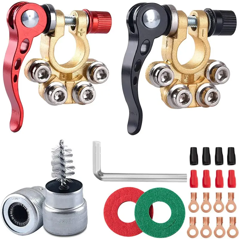 Car Battery Release Terminals, Truck Boat Battery Connectors, Quick Release Clips, Multi-Port Battery Clamps with Wrench and Corrosion Pad, Car Battery Disconnector