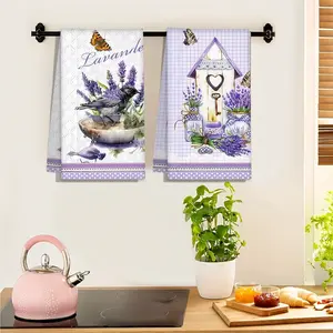 2 Pack Purple Patterned Absorbent Tea Towels, 17.9x25.9 inches, perfect for kitchen dining, single-sided printed decorative dishwashing and drying cleaning cloths. The stylish pattern adds a touch of color to your bathroom and kitchen, Dish Towels Rags