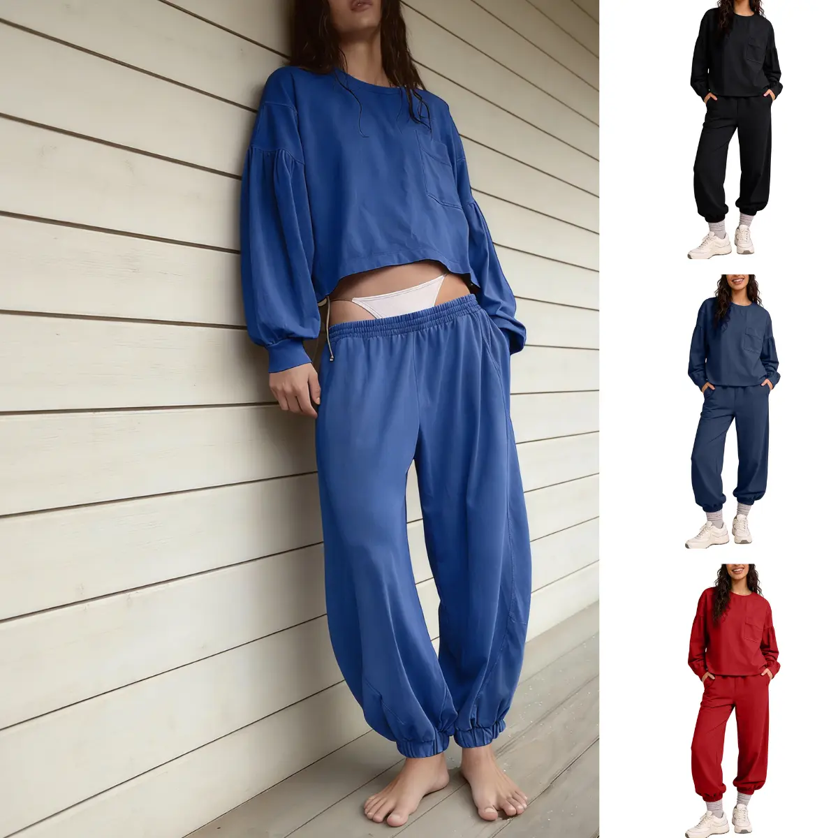 SCUSTY Women's 2 Piece Lounge Set Casual Long Sleeve Crew Neck Tops Jogging Sweatsuits 2026 Fashion Track Suits