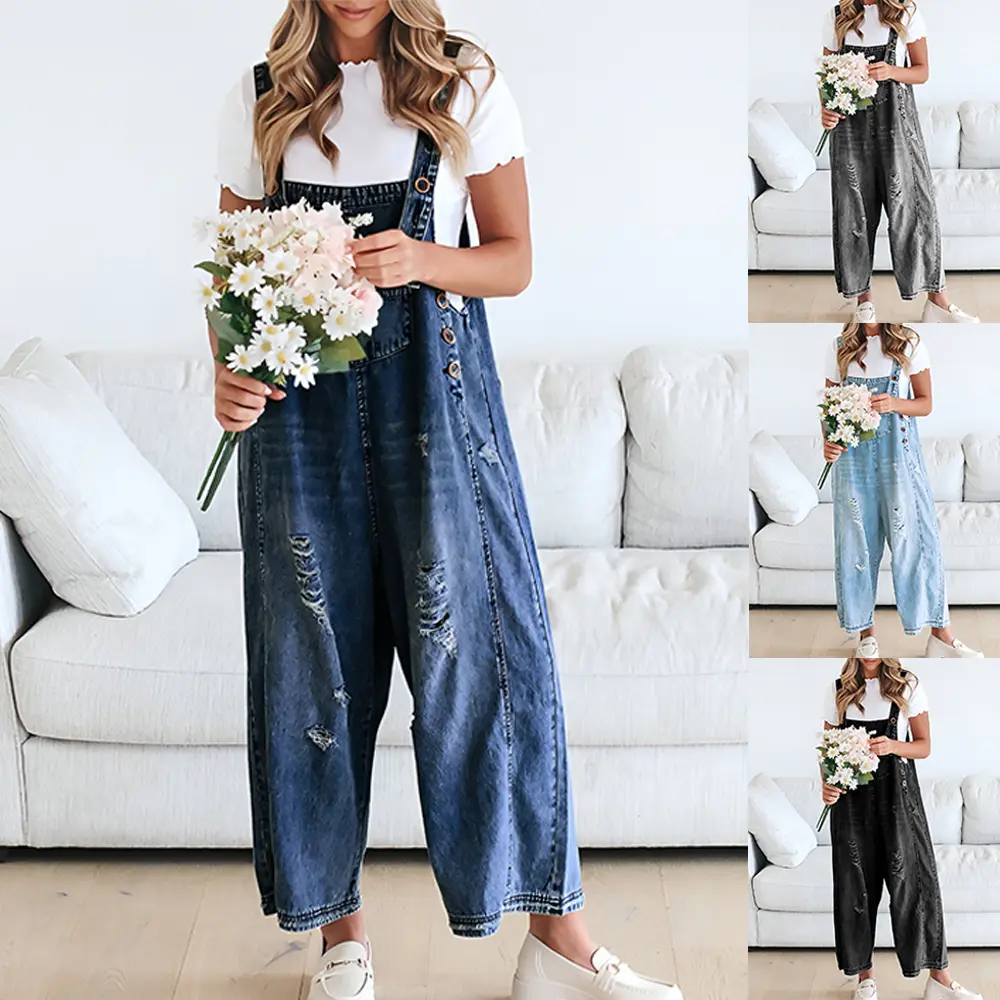 PiePieBuy Women's fashionable loose denim overalls Baggy Vintage Straps Adjustable Casual Button Womenswear romper rompers women Fit Suits, Clothes, Y2k