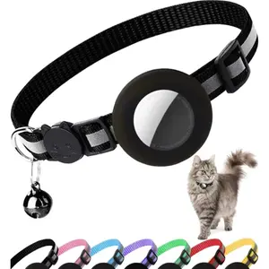 Cute Cat Collar Airtag Breakaway Reflective Kitten Collar with Bell for Apple Air Tag Holder Bell Nylon Silicone Collar for Cats
