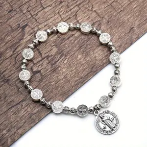 Elegant Beaded Bracelet with Cross and Elastic Cord 18cm Unisex Gift Choice for Men and Women