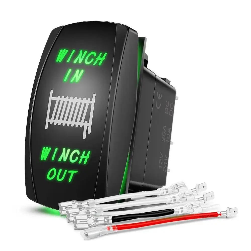 Nilight 7-Pin DPDT Illuminated On/Off Toggle Winch In-Out Rocker Switch for Campers, Trailers, Pre Runners, LED Light Bars, 12V/24V Dual Voltage, ABS+PC Construction, Green, Easy Installation, Jeeps