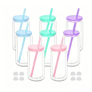 50pcs 16oz Clear Plastic Snow Globe Tumbler Cups with Lids, Straws and Silicone Plugs, DIY Craft Cups for Nail Glitter, Sequins, Rhinestones and Beauty Decoration