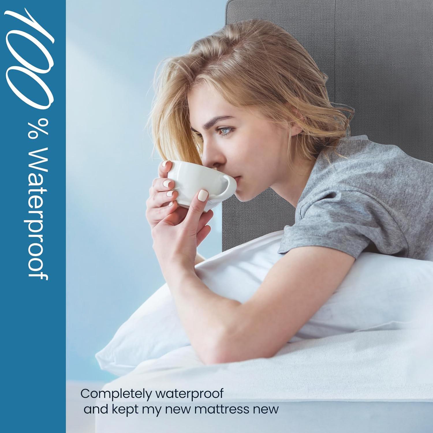 【TASTELIFE】 Waterproof Mattress Protector Twin XL Size, 100% Waterproof Breathable Noiseless Mattress Cover with Deep Pocket for 6-18 inches Mattress, Machine Washable & Vinyle-Free (White) topper