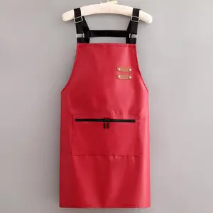 Solid Color Apron with Zipper Pocket, Waterproof & Oil-proof Pu Leather Apron, Kitchen Cooking Apron, Dirt Resistant Apron, Easy Cleaning Apron, Cooking Supplies for Home Kitchen