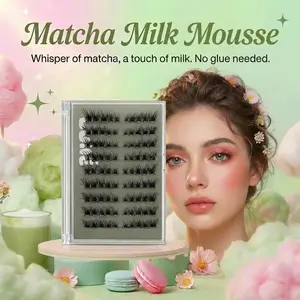 Lumé Matcha Milk Mousse Self-Adhesive Lash 4 Styles Glue-Free Easy Removal Natural Lashes 9mm/11mm Lightweight 24+ Secure Hold Eyelashes Clusters for Flawless Makeup - Cosmetic