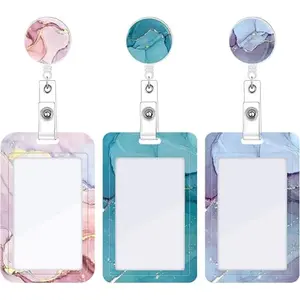 [New Deal] 3 Set Heavy Duty Badge Holder with Retractable Reel, Marble Retractable ID Badge Holders with Clip Name Key Card Holder Case for Teacher Nurse Doctor Student Office Gift for Coworkers