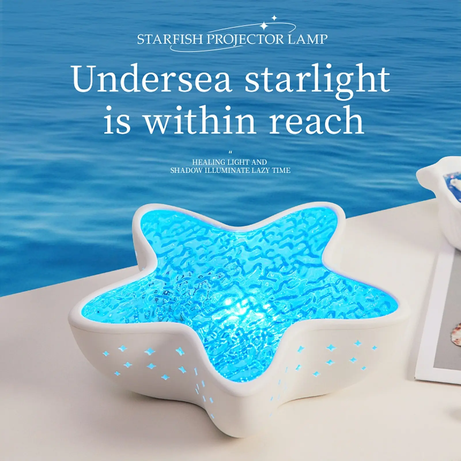 Starfish Projector Lamp, Northern Lights Projector, Aurora & Led Ambient Lighting, Ocean Wave Shower Light Projector Light for Bathroom Classroom, Galaxy Night Light for Kids Dorm Decor, Decorative Atmosphere Light, Room Decor Aesthetic(White)