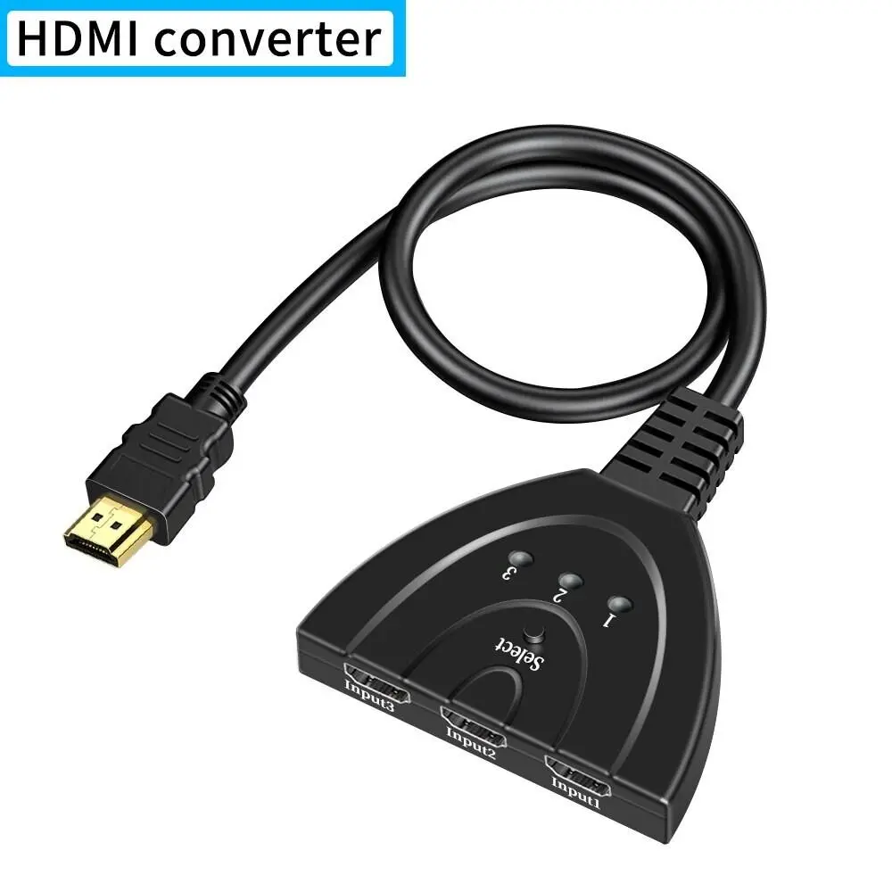 3 Port HDMI Splitter Hub Adapter - Digital Connector Cable Accessory with Dolby TrueHD, LPCM Support, 1080P HD Features, Key-Press-Switching Function for HDTV, PS4 Devices, Set Top Box