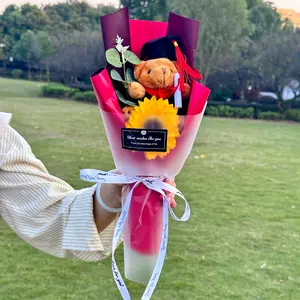 Doctor Bear Sunflower Doll Bouquet, Graduation Gifts for Classmates, Teacher Appreciation Day Present, Creative Plush Flower Bundle
