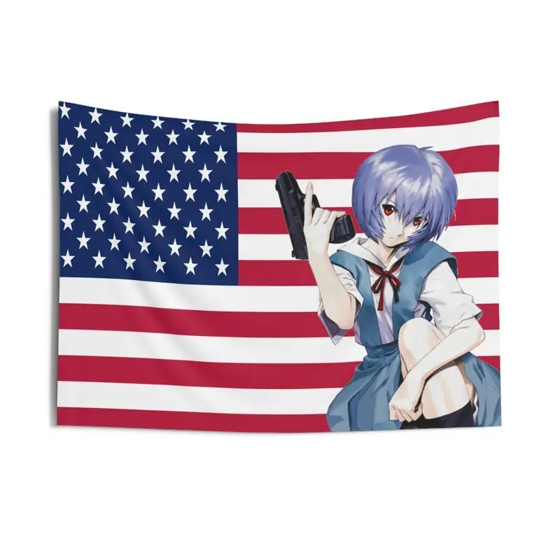2025 New Rei Ayanami USA Tapestry Flag, Evangelion Anime Indoor Wall Tapestries, Home Decor, Japanese Anime Art, Wall Art Gift bedroom decorative accessories tapestry chill room accessories boy room  Decoration Items Interior