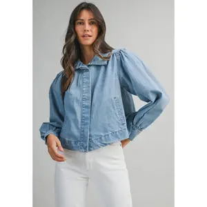 Denim Balloon Sleeve Button Down Jacket