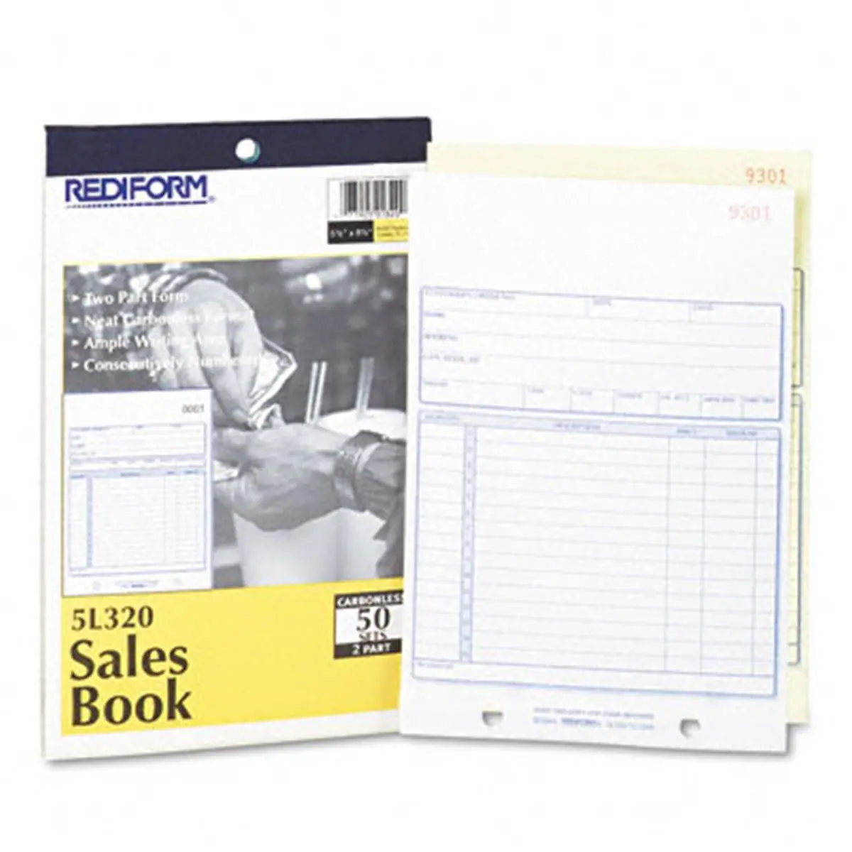 Rediform 5L320 Cash Sales Form, 5-1/2" x 7-7/8" Carbonless Duplicate, Preprinted Listing Lines, 2-Hole Punched, 50 Sets/Book (Forms-Sales)