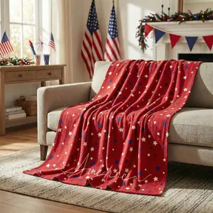 Horaldaily July 4th Flannel Blanket, Patriotic Star Pattern, Soft Plush Comfortable Wool Blanket for Independence Day, suitable for sofa and bed decoration, an ideal gift for children and adults, size is 50x60inch